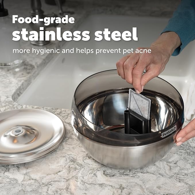 PetSafe HydroSphere 60 oz Stainless Steel Pet Fountain - Filtered Water Fountain for Cats and Small Dogs - Dishwasher Safe - Quiet, Wire-Free Pump - Easy to Clean - Image 3