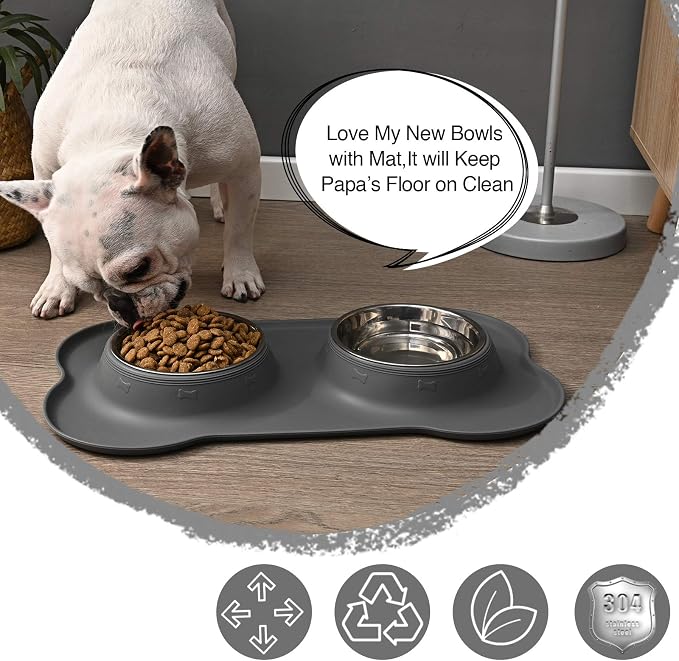 Dog Bowls 2 Stainless Steel Bowl for Pet Water and Food Feeder with Non Spill Skid Resistant Silicone Mat for Pets Puppy Small Medium Cats Dogs - Image 7