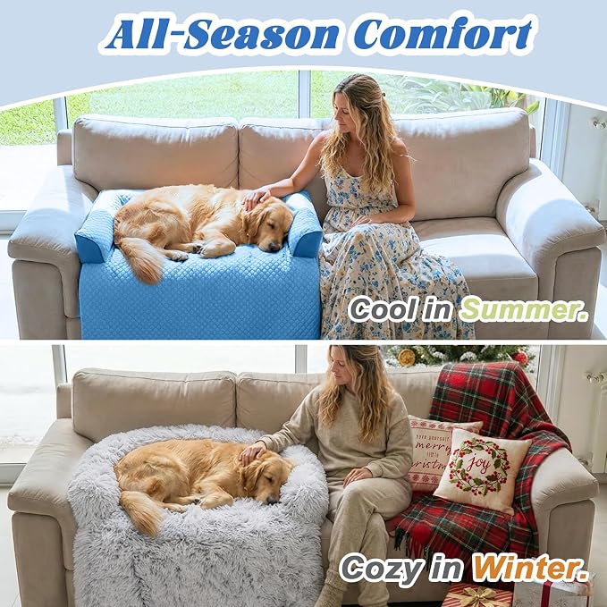 GGIB Cooling Dog Bed Mat with Bolster Pillow Washable Dog Couch Cover Breathable Summer Pet Couch Bed Protector Indoor(Medium, Cooling Blue) - Image 8
