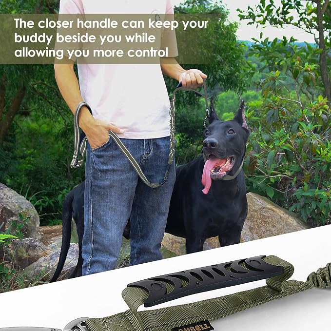 AUBELL Tactical Dog Leash Heavy Duty,4-6ft No Pull Bungee Leash,Green | Reflective Dog Leash for Medium Large Dogs with Comfortable Padded Double Handle,Car Seat Belt,360 Degree Rotating Carabiner - Image 7