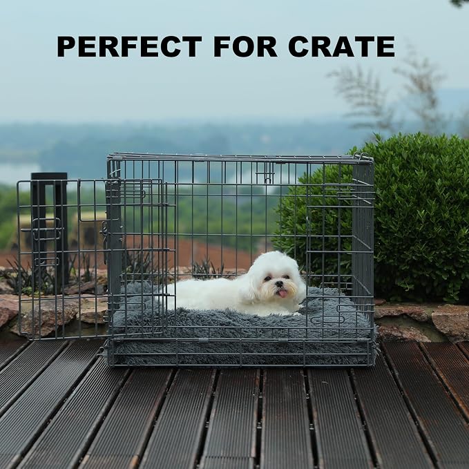 Bedfolks Waterproof Dog Crate Bed, Plush Dog Pad, 23"x18", Solid Dark Grey | Faux Fur Plush Cover, Removable Washable Outer, Waterproof Inner Lining, Non-Slip Base, Crate Pad and Dog Pillow - Image 3