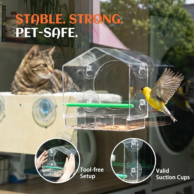 Cat Window Bird Feeder for Indoor Cats, Bird Watching TV for Cats | Clear Acrylic Outdoor Bird Feeding Station with Strong Suction Cups for Enrichment, Mental Stimulation & Boredom Relief - Image 5