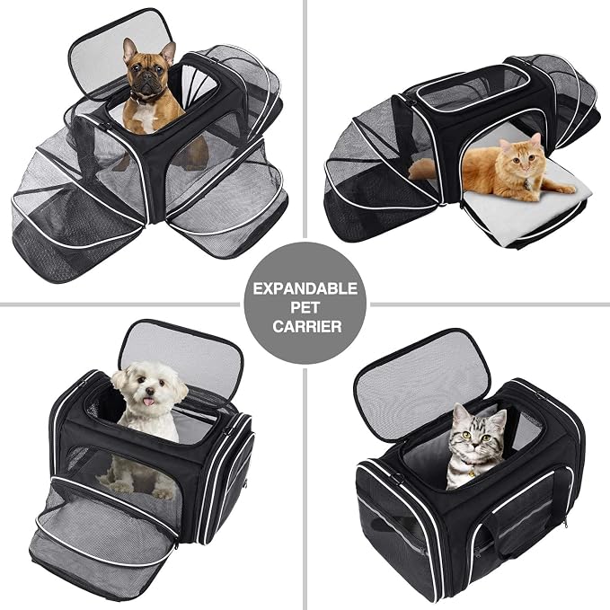 TSA Airline Approved Large Pet Travel Carrier,4 Sides Expandable with 2 Mesh Pockets,3 Entry, Soft Sided Collapsible Dog Carrier for 2 Cats,Kittens,Puppies,Dog, X-Large, Black & White - Image 9