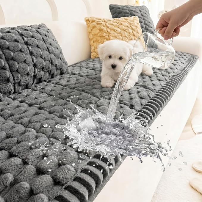 Frienda Pet Couch Cover for Sofa, 27.6 x 59 Inch Non-Slip Plush Sofa Slipcover, Washable Pet-Friendly Dog Couch Cushion Protector, Thick Furniture Cover for Indoor Use, Dark Grey by Frienda