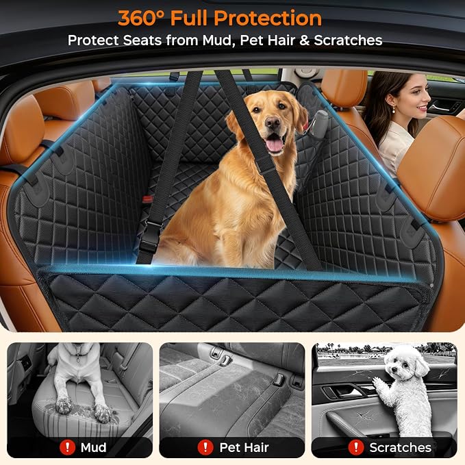 URPOWER Dog Car Seat Cover for Back Seat, Waterproof Hammock for Car & SUV | 600D Oxford, Side Flaps with Zippers, Scratch Resistant, Non-Slip, Easy Install, Machine Washable, Dog Seat Belt Included - Image 2