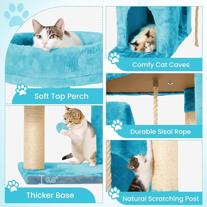 57inch Large Cat Tree Tower Condo for Indoor Cats, Soft Plush Multi-Level Climbing Tree Cat House with Cat Cave, Scratching Post, More Entrance/Exit, Sisal Rope, Light Blue - Image 5