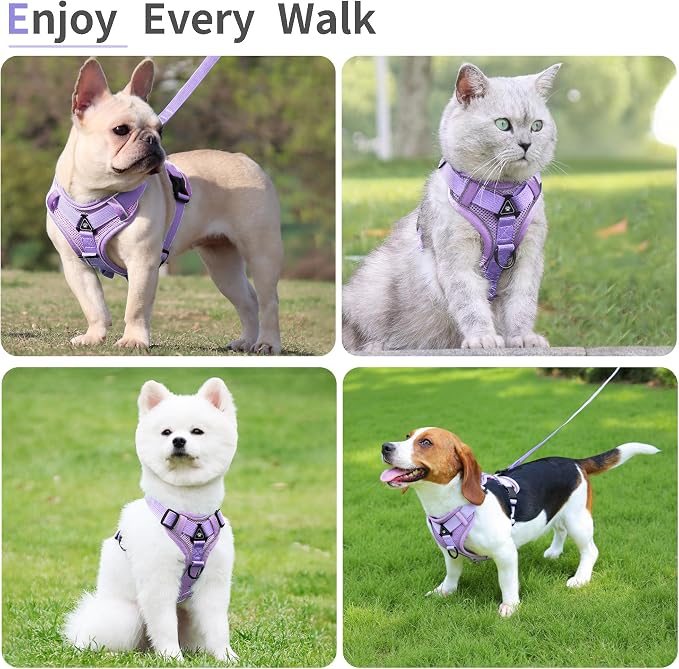 Dog Harness Medium Sized Dog Pet Vest with Leash Set Lilac L | Adjustable Puppy Vest Harness, No Choke No Pull, Soft Padded, Step-in Dog Vest, Reflective Cat Harness, Breathable Air Mesh - Image 6