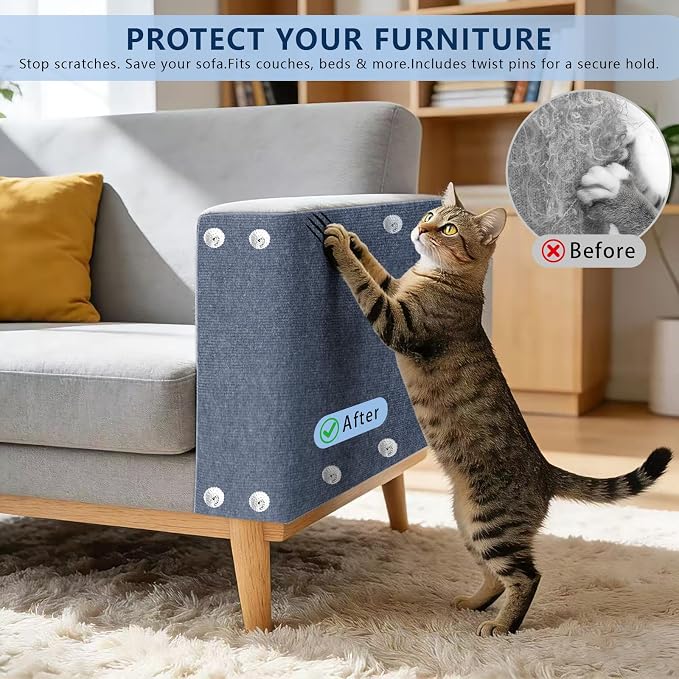 Scratch Pad for Cats 78.7x15.8 Inch Self-Adhesive Trimmable Anti Scratch Cat Pad – Furniture Protector for Couch Sofa Wall Door(Dark Gray) - Image 2
