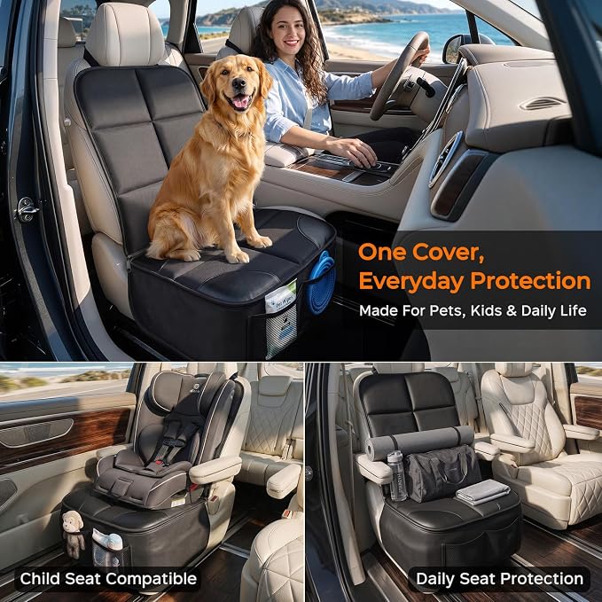 URPOWER Car Seat Protector, 2 Pack Dog Car Seat Cover for Front Seat | Waterproof, Full Coverage, Scratch Resistant, Thick Foam Padding, Child Car Seat Compatible, Also Fits Captain's Chairs - Image 7