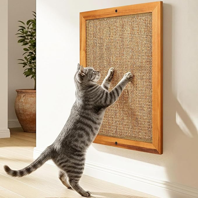 Cat Scratching Post -XXL, Natural Wooden Sisal Cat Scratch Pad, Floor or Wall Mounted Vertical Cat Scratcher Mat for Indoor Cats Adults or Kittens, Scratching Board Cat Wall Furniture Protector by Lifeismorebeautiful%EF%BC%81