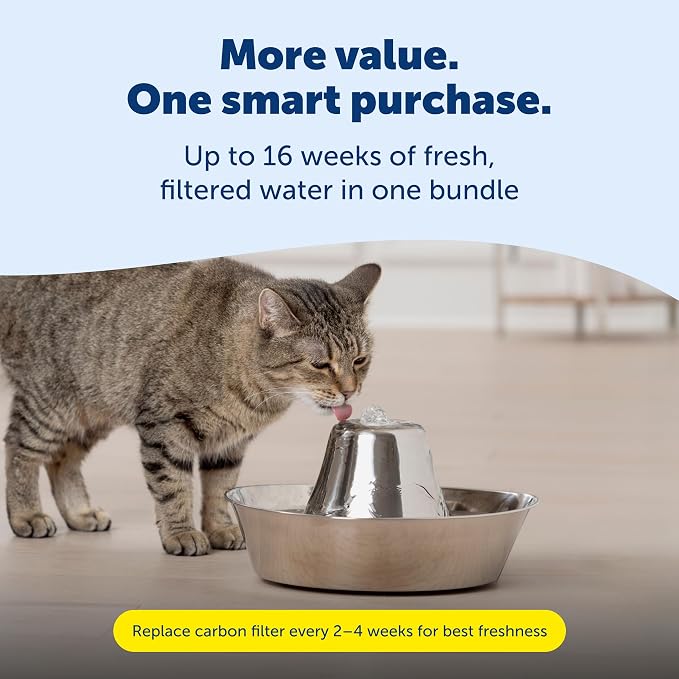 Seaside Stainless Cat & Dog Fountain with 4-Pack of Carbon Filters | 60 Oz Capacity with Extra Carbon Filters, Triple-Filter Operation, 360-Degree Flow, Rust-Resistant Stainless Steel - Image 6