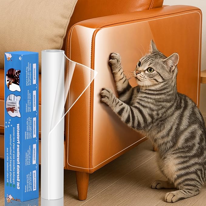 118"×11.8" Cat Scratch Furniture Protector for Leather Couch | No Pins Clear Anti Scratch Tape, Couch Protector from Cat Claws, Furniture Protectors from Cats Scratching, Easy to Remove by Unknown