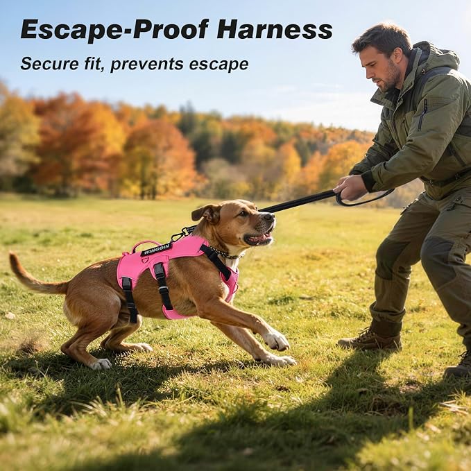 WINGOIN No Escape Dog Harness,Heavy Duty Harnesses for Large Dogs | Adjustable Pet Harness ,with Handle, Leash Front Clip Dog Vest ,for Walking Hiking, Hotpink M - Image 3
