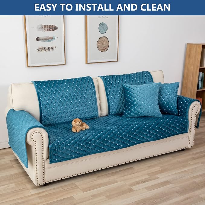 Eismodra Couch Cover,Sectional Couch Covers,Sofa Covers for 3 Cushion Couch,Anti-Slip Sofa Slipcovers for Dogs Cats Kids Loveseat Recliner L Shaped Armrest Backrest,Blue 36''x94''(Only 1 Piece) - Image 7