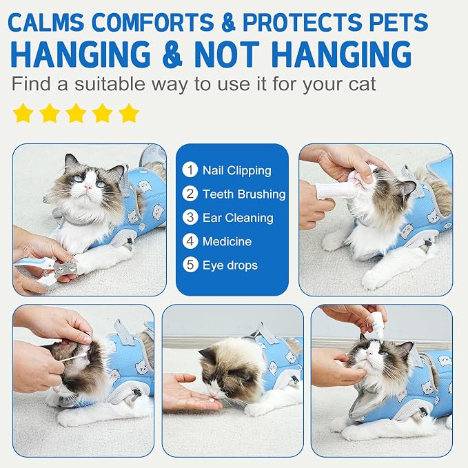Supet Cat Grooming Hammock Harness for Nail Trimming, Kitten Care Sling | Small Dog Hanging Sling for Nail Clipping, Pet Restraint Holder for Medicine, Ear & Teeth Cleaning, Eye Care (BlueCat L) - Image 4