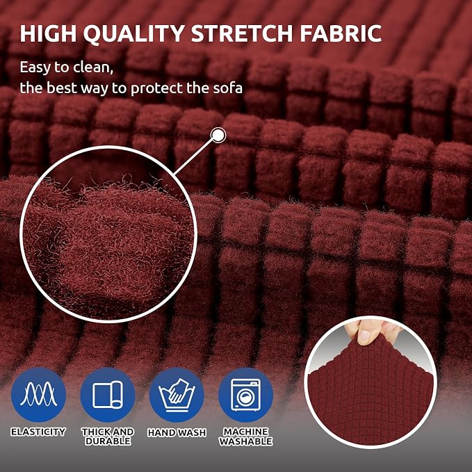 KEKUOU Stretch Loveseat Couch Cover, 2 Cushion Couch Slipcover,Dark Red | 1-Piece Washable Sofa Cover Pet Friendly (55"-78") Furniture Protector Soft Jacquard, Elastic Bottom for Dogs & Kids - Image 5