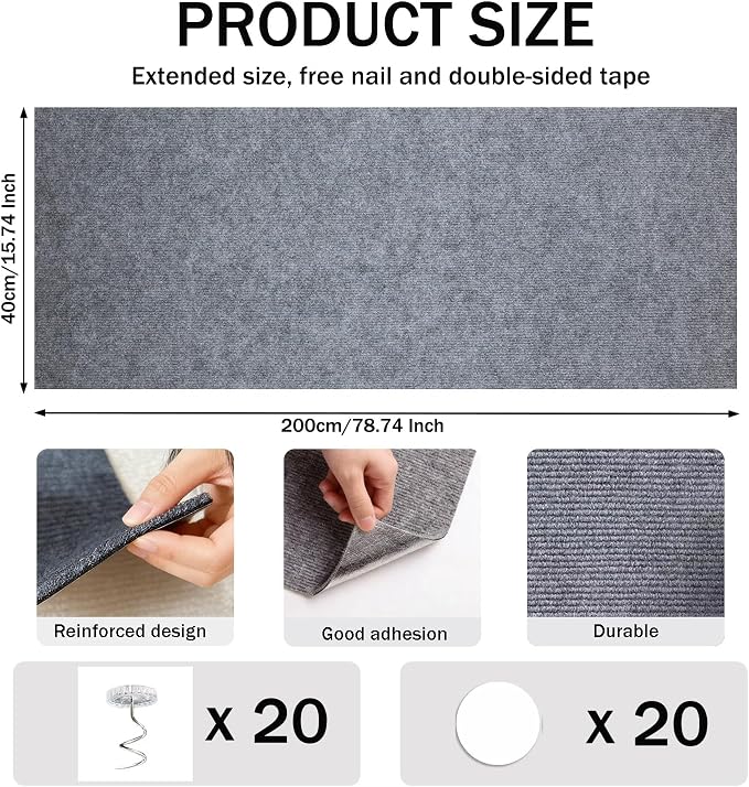 78.8"x15.8" Cat Scratch Furniture Protector,Light Grey Adhesive Cat Scratching Mat,DIY Cat Scratch Protection Pad for Couch, Bed，Carpet，Door & Cat Scratching Post(Light Grey) - Image 3