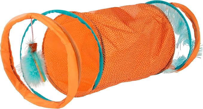 Instincts by SmartyKat Teaser Tunnel Activity Tunnel Cat Toy w/Fringe & Feather Teaser Cat Toy - Orange, One Size by SmartyKat