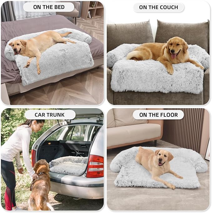 Calming Dog Bed Fluffy Plush Dog Mat for Furniture Protector with Removable Washable Cover for Large Medium Small Dogs and Cats (Extra Large (53x39.3x6), Light Grey) - Image 6