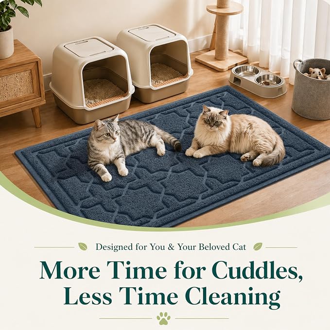 Yimobra Cat Litter Mat, Easy Clean Trapping PVC Mat, 47" x 36", Waterproof Backing, Non Slip Bottom, Scatter Control Pad for Litter Box, Dark Blue - Image 7