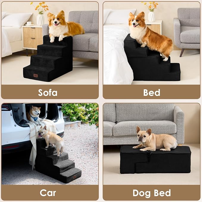 EHEYCIGA Dog Stairs for Small Dogs 13.5" H, 3-Step Dog Steps for Cats, Black - Image 7