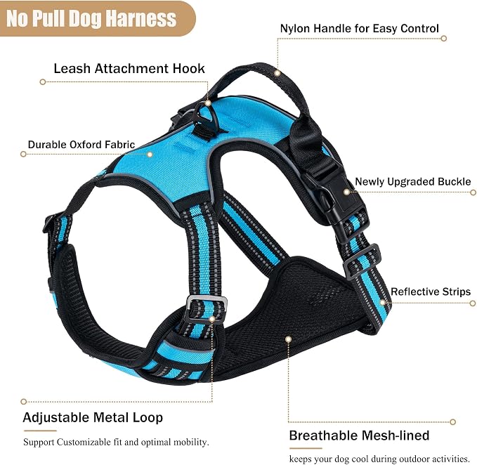 No Pull Dog Harness, Adjustable Reflective Front Clip Pet Vest with Easy Control Handle for Medium Large Dogs (Blue,M) - Image 2
