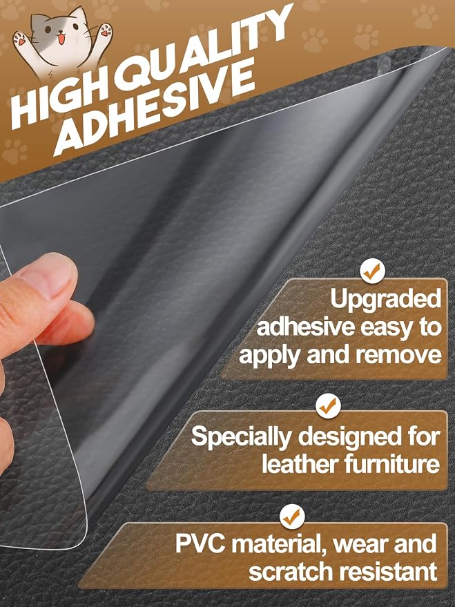 Acostop 12"x136" Cuttable Cat Scratch Furniture Protector for Leather Couch | Transparent Easy to Remove Anti-Scratch Couch Protector from Cat, No Pins - Image 3
