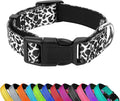 Reflective Dog Collar, Adjustable Soft Neoprene Padded,Black White Cow,M | Breathable Nylon for Medium Dogs,Tear-Resistant Webbing,Chafe‑Free on Walks and Hikes,Metal D-Ring,Night Safety by PWOD