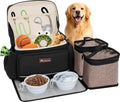 Modoker Large Dog Travel Bag Set with 2 Bowls and Food Bags, 17L Black | Large Pet Travel Organizer with 2 Food Containers, 2 Collapsible Bowls, Feeding Mat, Multiple Pockets and Adjustable Flap by Modoker