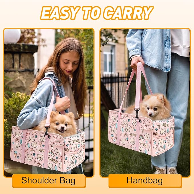Console Dog Car Seat for Small Dogs, Foldable Booster Seat, Pink Kitten | Portable Booster Seat Sits On Car Console/ Armrest. Foldable for Easy Storage. for Center Console, Easy To Clean. - Image 7