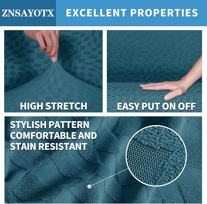 ZNSAYOTX 1 Piece Stretch Chair Cover with Arms (34"-44"), New Plaid Armchair Cover with Elastic Band for Living Room, Ultimate Soft Cozy Washable Chair Slipcover Form Fit Protector, Teal - Image 3
