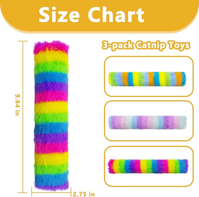 3 Pack Catnip Toys,Soft and Durable Cat Pillows Toys, Funny cat Toy | Crinkle Sound Catnip Toys, Cat toys for indoor cats, Indoor Interactive toy, cat kicker toy (Rainbow Set) - Image 2