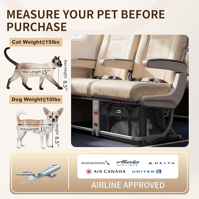 Pet Carrier Airline Approved, Soft Sided Cat Carrier for Small Pets up to 13 lbs, TSA Approved Dog Travel Bag, Portable Soft Sided Pet Carrier for Kittens and Puppies (Black, Travel Litter Box) - Image 3