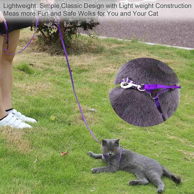 AMAGOOD 6 FT Cat Leashes, Strong Traditional Style Leash with Easy to Use Collar Hook,Cat Lead Great for Cats (3/8 in x 6 ft(Pack of 1), Purple) - Image 2