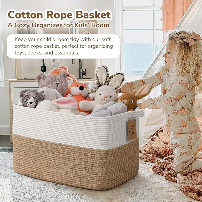 Goodpick 75L Extra Large Woven Rope Blanket Basket, Rectangle, Jute | 22" × 17" × 12" Decorative Storage Basket for Pillows, Toys & Daily Essentials, Fits Living Room, Bedroom & Home Decor - Image 2