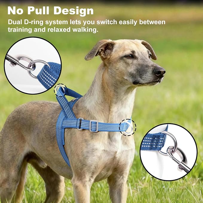 No Pull Dog Harness with Handle, Adjustable Soft Mesh Padded Vest | Reflective Walking Harness with Front Clip for Small Medium Large Dogs, Quick Fit No Escape for Training, Blue, L - Image 2