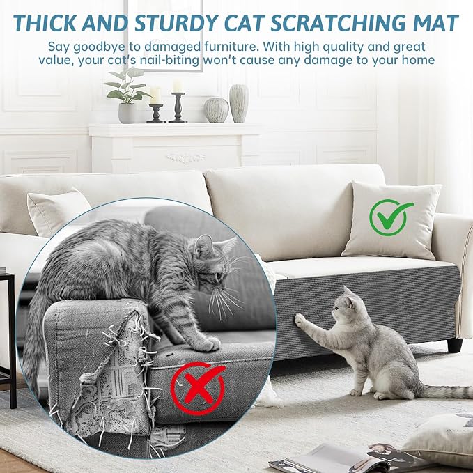 Heavy Duty Cat Scratch Mat for Couch (Dark Gray, 39.3" x 15.8") | Self-Adhesive Trimmable Cat Scratcher Carpet, Furniture Protector & Climbing Pad for Cats, Sofa, Door & Cat Tree - Image 5