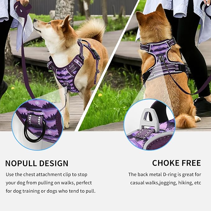 Timos Dog Harness, No Pull Large Sized with 3 Buckles, Moon Night, L | Reflective, No Choke, Easy On & Off, Adjustable Soft Padded, Front & Back 2 Clips and Control Handle for Walking Training - Image 4