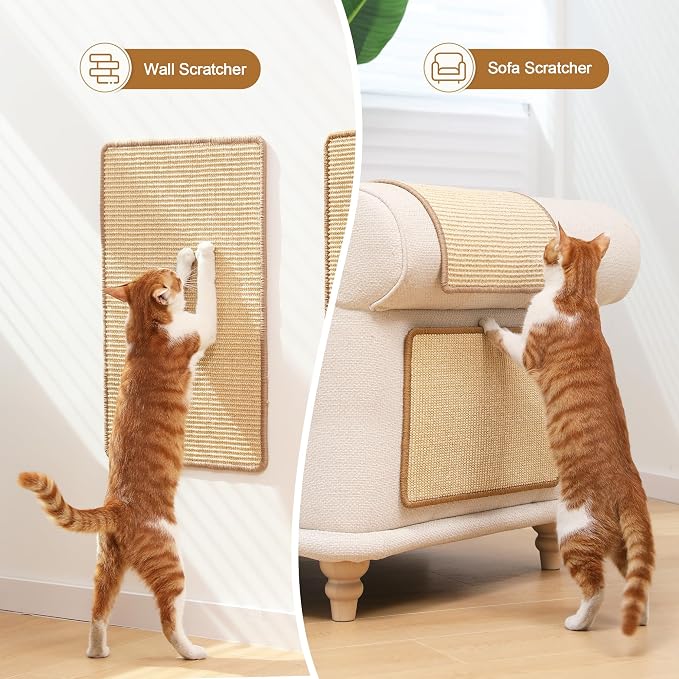 FUKUMARU 2 Packs Cat Scratching Mat, 23.6 x 15.7 Inch Cat Scratcher Pad | Natural Sisal Cat Scratch Mat for Indoor Cats, Horizontal Cat Wall Scratcher Floor Rug with Sticky Tapes, Furniture Protector - Image 4