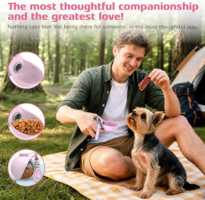 Portable Dog Water Bottle for Walking, 10oz Stainless Steel Pet Water Dispenser with Foldable Silicone Bowl, Leak-Proof Puppy Water Bottle for Small Dogs&Cats,Travel Hiking Outdoor Use(Pink) - Image 2