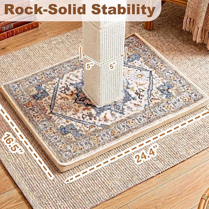 Tall Cat Scratching Post for Indoor Cats Adults with Carpet, White | 33 Inch, Large Cat Post with Perch, Heavy Duty&Stable, Sisal Rope, Cute Cat Scratcher with Boho Carpet & Dangling Ball Toys - Image 5