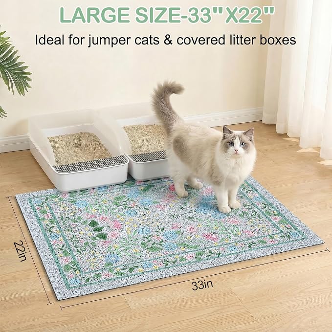 Glittme Cat Litter Mat, 33"x22" Non-Slip Washable Trapping Mat for Cats | Litter Trapping Mat With Thick PVC Coil To Catch Scatter, Soft On Paws And Waterproof Bottom To Protect Floors - Image 6