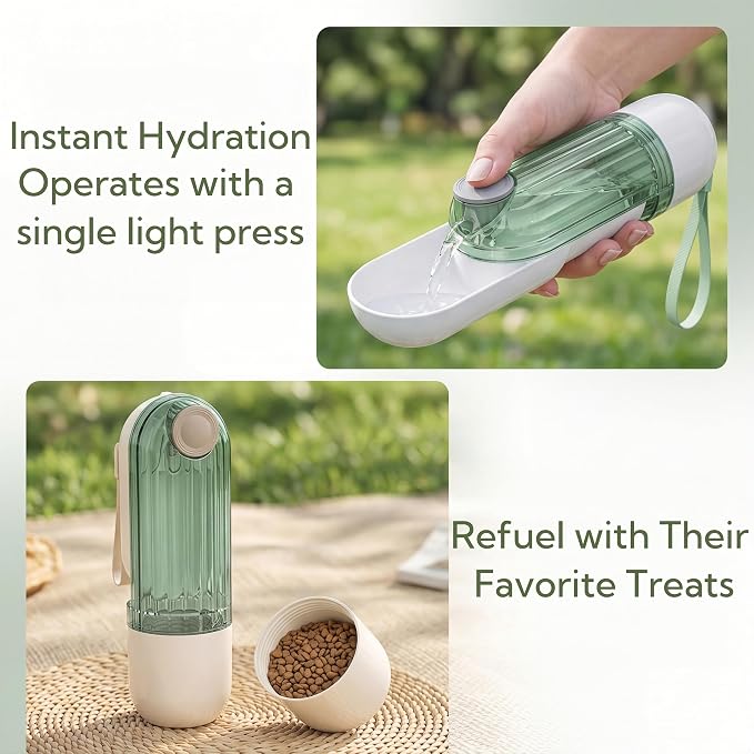Portable Dog Water Bottle with Food Container, 2-in-1 Pet Water Dispenser & Travel Bowl, Leak-Proof Puppy Water Bottle for Small Dogs & Cats, Perfect for Walking, Hiking, Dog Mom Gifts (Beige) - Image 3