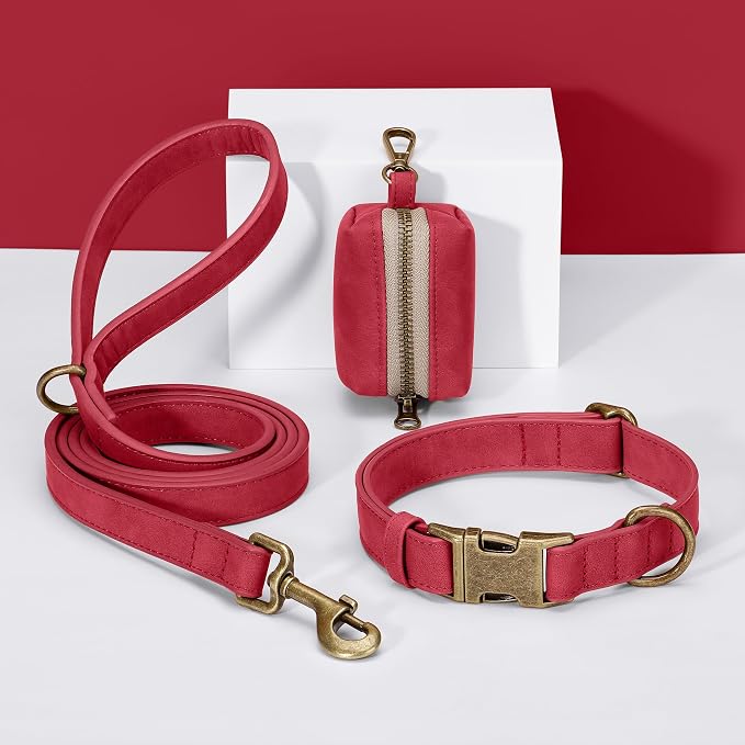 Didog Dog Poop Bag Holder for Leash, Stylish PU Leather, Red | Easy Clean for Daily Walking, Quick to Install on Leash & Harness, Easy-Pull with Metal Clip, Includes 1 Roll Pet Waste Bag - Image 5
