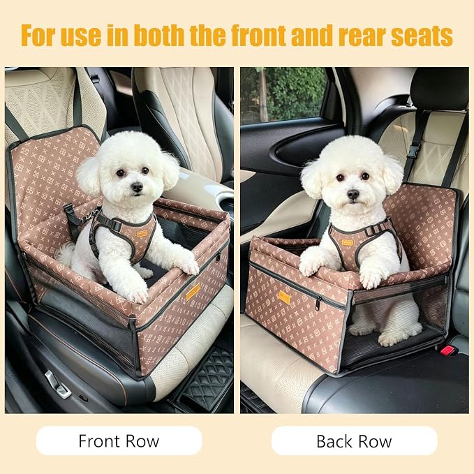 Pet Dog Booster Seat, Upgrading the Framed wall to Prevent Collapse，Breathable and Foldable Pet Car Basket，Removable andWashable pet car seat (Brown) - Image 6