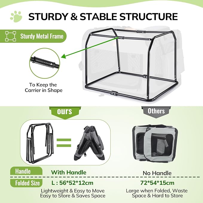 Morpilot 32-inch Portable Collapsible Dog Crate for Dogs up to 70lbs | Travel Dog Crate Soft-Sided for Medium Large Dogs, with Foldable Bowl, Shoulder Strap & Storage Pockets, Grey - Image 7