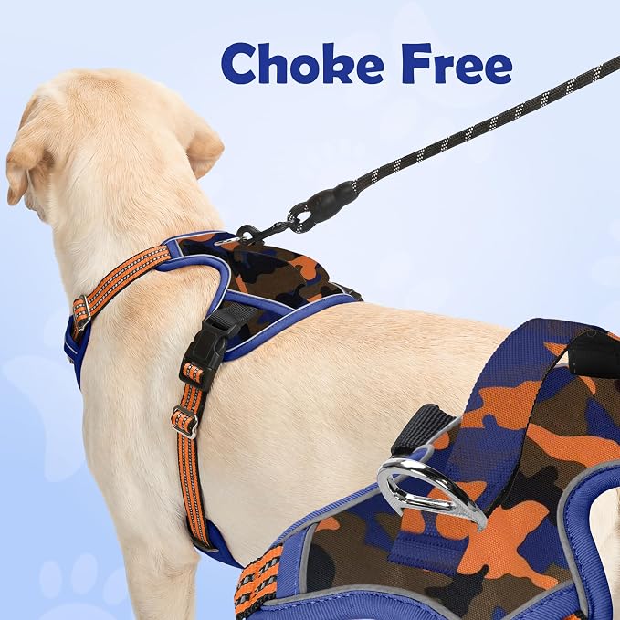 Dog Harness No Pull, Adjustable Pet Vest Harness, Super Soft Material with Vertical Handle Easy Control, Reflective Night Walking, 2 Leash Clips for Large Dogs, Camo Orange, L - Image 4