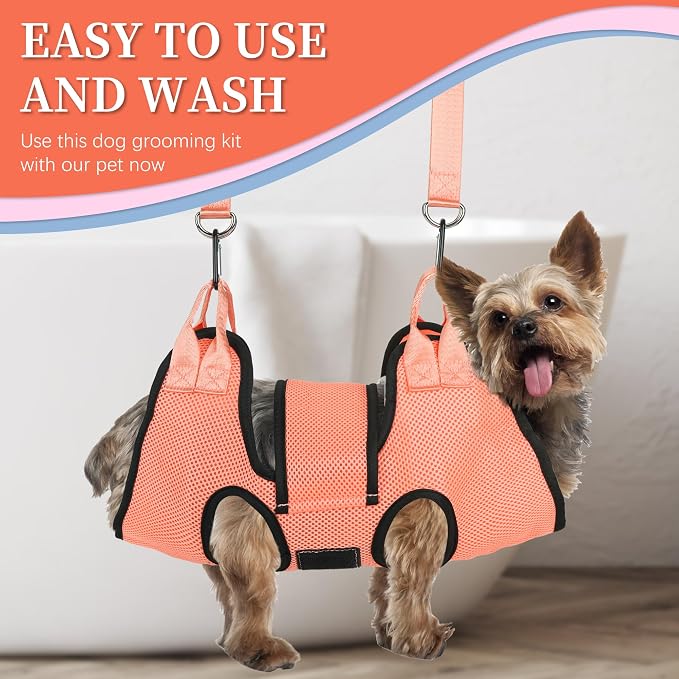 PatiencET Dog Grooming Hammock Kit | For Cats & Dogs up to 17 lb, Hanging Harness and Sling for Nail Trimming, Includes Clippers/Trimmer, File & Comb, Orange S - Image 7