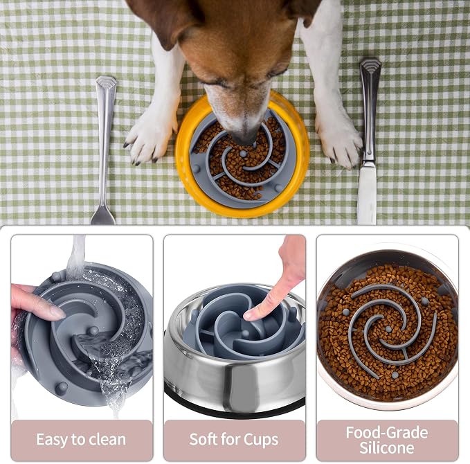 Slow Feeder Dog Bowls Insert, Bestalk Soft Silicone Slow Eating Feeder Insert with Suction Cups for Small, Medium and Large Dogs, Fit into Basic and Elevated Dog Bowls, Grey - Image 3