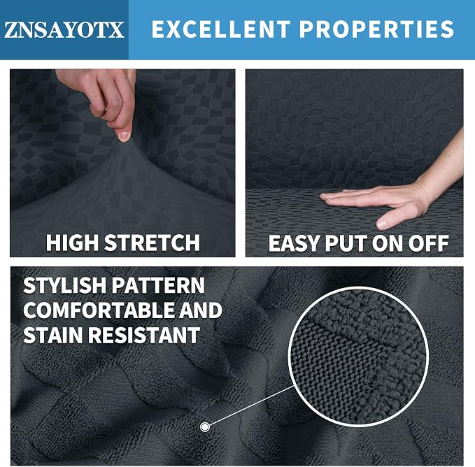 ZNSAYOTX 1 Piece Stretch Chair Cover with Arms (34"-44"), New Plaid Armchair Cover with Elastic Band for Living Room, Ultimate Soft Cozy Washable Chair Slipcover Form Fit Protector, Dark Grey - Image 3